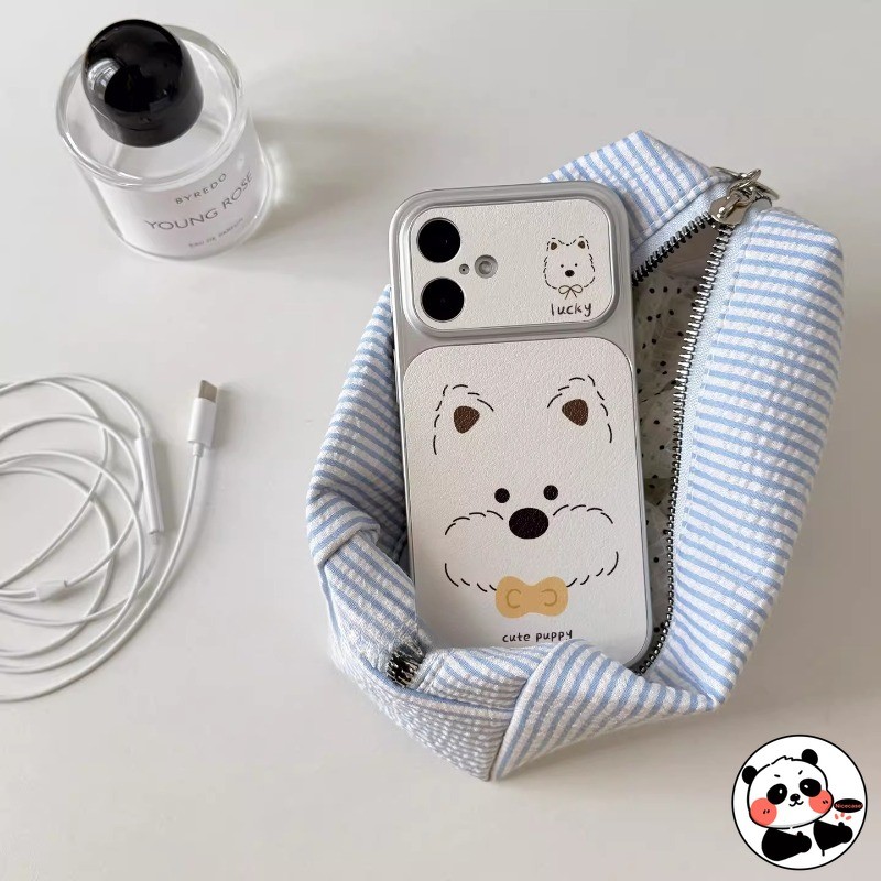 Ốp Điện Thoại Da Chó Con Dễ Thương Cho iPhone Air 17 Pro Max 16 15 14 Plus 13 12 11 Pro Max XR XS Max X 17ProMax Vỏ Sang Trọng Bạc Phong Cách Hoạt Hình Chó Vỏ Mềm