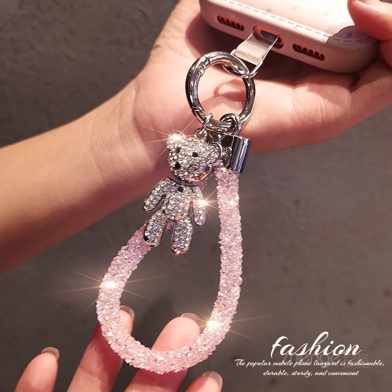 Siêu Đẹp Nhấp Nháy Kim Cương Nhẫn Điện Thoại Di Động Dây ins Nữ Gấu Mặt Dây Chuyền Mặt Dây Chuyền Trang Sức Tinh Tế Niche Cảm Giác Cao Cấp