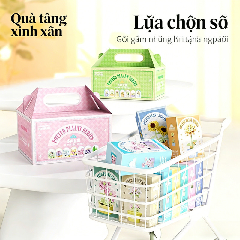 Đồ Chơi Lắp Ráp Cây Hoa & Sen Đá Mini,Full Set Hoa 12 Bông,Mẫu Hộp Quà,Trò Chơi Trang Trí Cho Trẻ Em