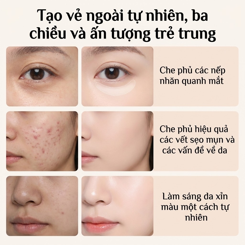 Phấn bắt sáng lì 3D làm sáng da mặt, không cần kem che khuyết điểm