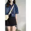 Áo sơ mi denim tay ngắn dáng rộng, phù hợp làm áo khoác nhẹ
