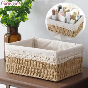 Giỏ đan đa năng để bàn, dung lượng lớn,, lưu trữ trên bàn, chất liệu tự nhiên, đẹp mắt, Lưu trữ mỹ phẩm