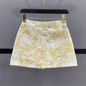 Váy Denim Ngắn Màu Vàng Cho Nữ Mùa Hè, Lưng Cao Form Chữ A