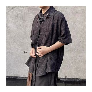 Áo sơ mi ngắn tay họa tiết jacquard phong cách đường phố cổ điển phong cách Trung Quốc cao cấp