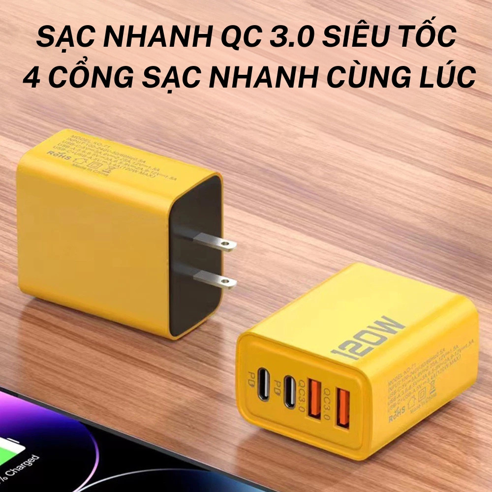 Củ Sạc Nhanh 120W Hỗ Trợ PD/Type-C, Sạc Nhanh, Ổn Định, Bảo Vệ Thiết Bị Quá Tải, Bền Bỉ,Tương Thích Mọi Dòng Điện Thoại