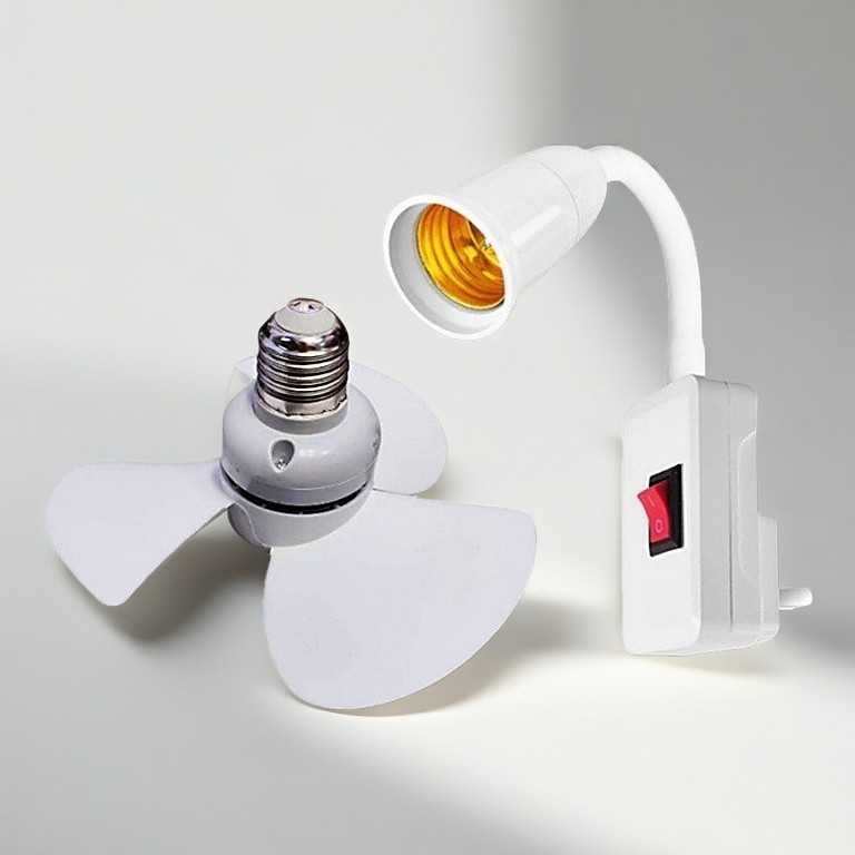 Quạt Mini Gắn Đui Đèn E27 Tiện Lợi Xoay 360 Độ, Quạt Treo Tường Nhà Bếp Nhà Tắm, Quạt Cắm Điện Để Bàn bảo hành 2 năm