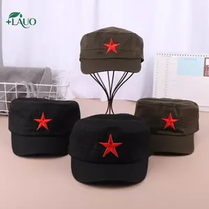 Mũ quân đội nam nữ màu trơn, phù hợp lái xe và chơi golf, thiết kế ngôi sao đỏ pentagram - Springevenstar