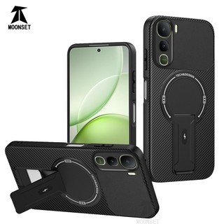 Dành Cho Vivo Y400 / V50 5G / V50E 5G / V50 Lite Ốp điện thoại Carbon Tecture Lưng Cứng Cạnh Mềm Có Thể Gập Lại Đế Chống Sốc Chống Rơi Mỏng Vỏ