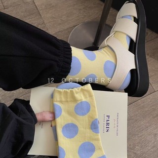 Bông Tai Kẹp Vintage và Tất Dệt Kim Nữ - Phong Cách Nhật Bản Kawaii với Chấm Bi
