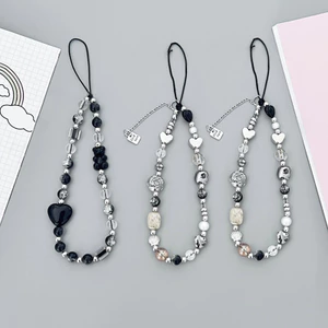 Dây xích điện thoại hạt ngọc trái tim phong cách lạnh, dây cổ máy ảnh nữ tính, dây đeo cổ tay đa năng bền đẹp