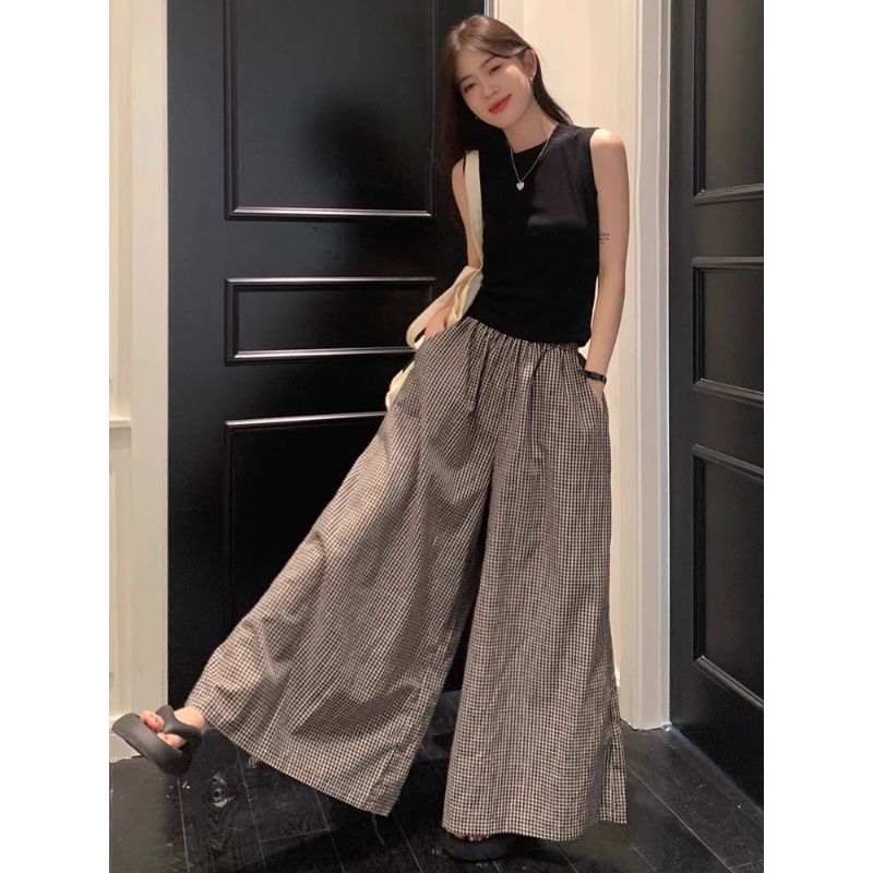 Quần ống rộng lụa phong cách mỏng, dáng rộng phù hợp mùa hè, dài đến mắt cá chân
