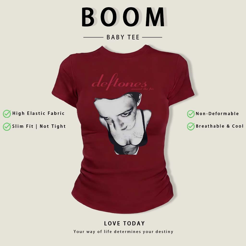BOOM Áo Baby Tee Nữ Cotton Ôm Body-Áo Thun Ngắn Tay Y2K In Hình PhongCách Mùa Hè, Cổ Tròn Hàng Đầucách hàn quốc phongW22