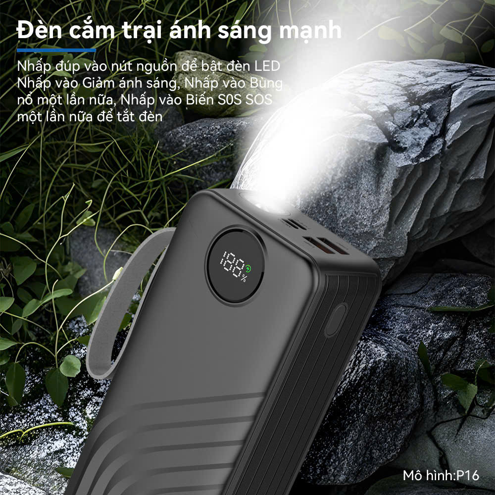 Pin Sạc Dự Phòng 50000mAh Sạc Nhanh 4 Dây Cáp Tích Hợp Chứng Nhận 3C Màn Hình LED Hiển Thị Đèn Pin Chiếu Sáng