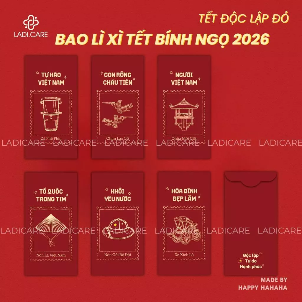 Set Bao Lì Xì Tết Bính Ngọ 2026 – Mẫu Thiết Kế Độc Quyền Hoa Nhí, Xuân Ánh Nguyệt, Giấy C150 Dày Cán