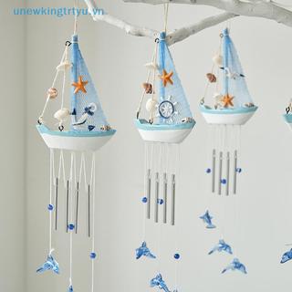 Unewtyu Đồ trang trí thuyền buồm gỗ phong cách Địa Trung Hải, chuông gió, thuyền nhỏ trang trí nhà