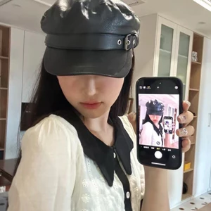 Mũ Newboy Da PU Đen Thời Trang Nữ Hàng Có Sẵn