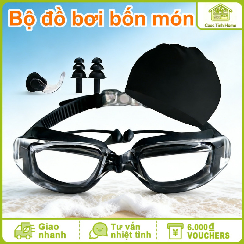 Kính Bơi Người Lớn Chống Tia UV Chống Sương Mờ Cao Cấp Kèm Mũ Bơi Bịt Tai Cho Bé Combo Tập Bơi Tiện Lợi