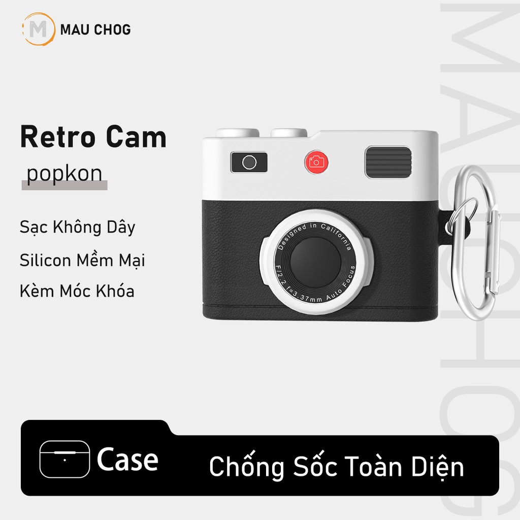 Ốp In Hình Máy Ảnh Camera Retro Cổ Điển Sạc Không Dây Kèm Móc Khóa Cho Airpods Pro 3 2 Airpods 4