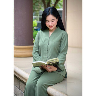 set đồ bộ đũi cổ bà lai , pháp phục đũi trơn, trung niên