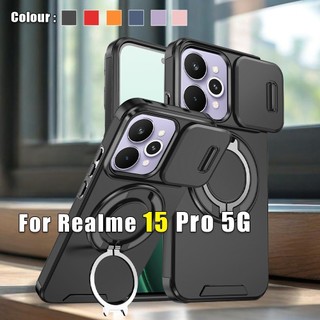 Ốp Lưng Cho Realme 15 Pro Realme15Pro 5G 2025 Trượt Ống Kính Máy Ảnh Giáp Chống Sốc Ốp Điện Thoại Stent Đẩy Bảo Vệ Ống Kính Máy Ảnh Mặt Sau Bìa Cứng Giá Đỡ Vòng Từ Tính Dễ Thương