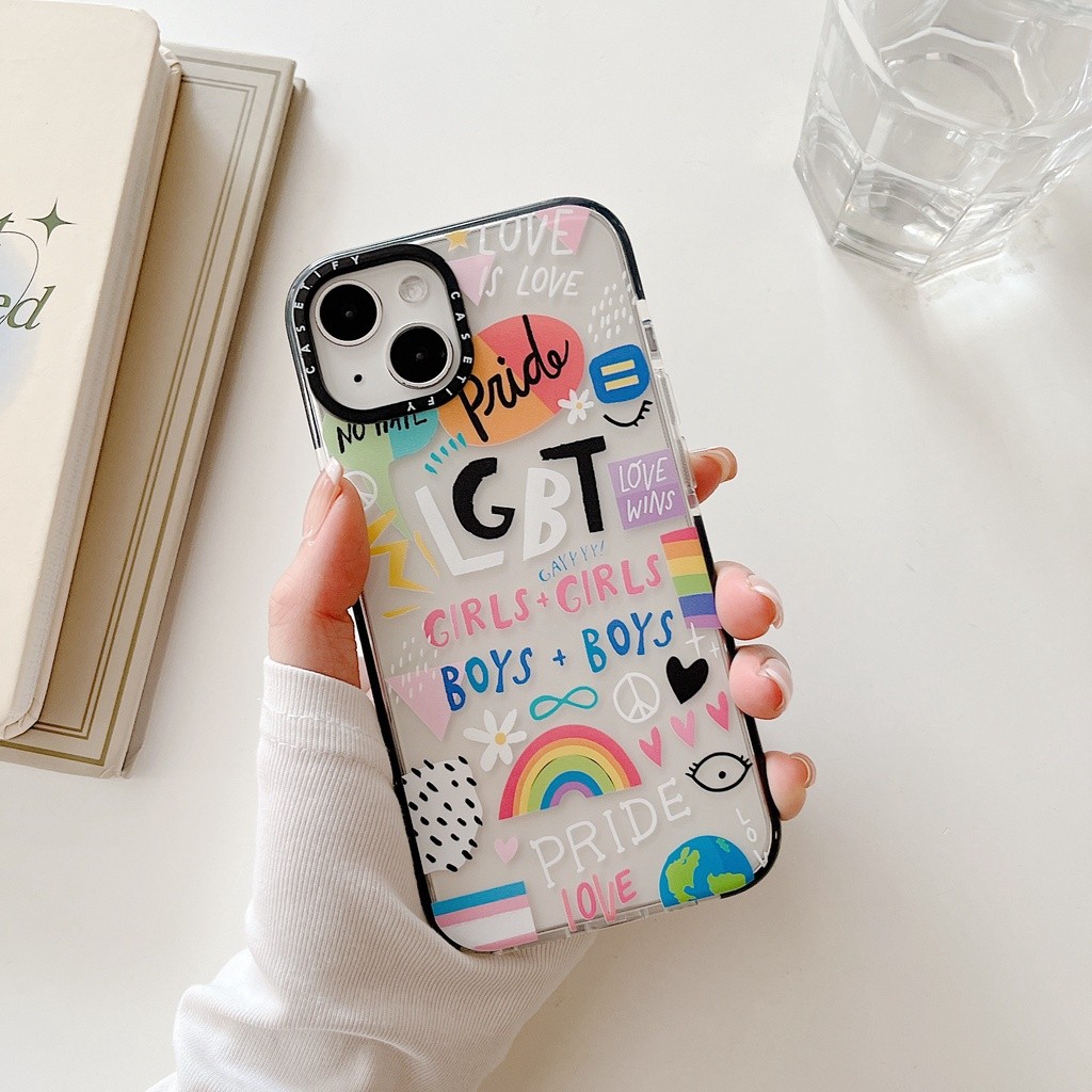CASET Cờ cầu vồng LGBT Pride Peace Love Wins Bảng chữ cái Vỏ mềm đầy màu sắc Tương thích cho IPhone 17 Pro Max Air Plus 16 / 15 / 14 / 13 / 12 / 11 / XR / X / XS / SE / 8 / 7 / 6