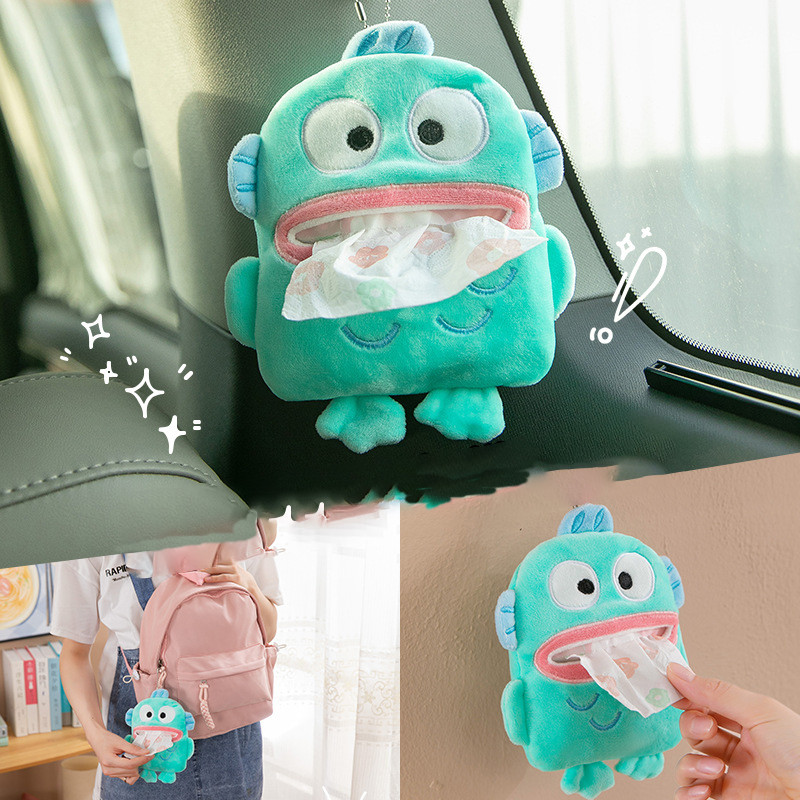 Sáng Tạo Hoạt Hình Sanrio Hangyodon Sang Trọng Búp Bê Móc Khóa Khăn Ăn Giá Đỡ Hộp Khăn Giấy Ướt Hộp Đựng Đồ Trang Trí Ô Tô Nhà