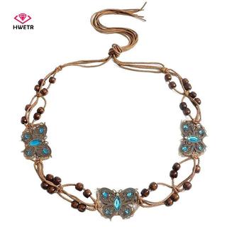 HWETR Phong Cách Bohemian Dệt Nước Phong Cách Dân Tộc Handmade Hạt Gỗ Nữ Thắt Lưng Thường Ngày Kỳ Nghỉ Phong Cách Dây Thắt Lưng Mới