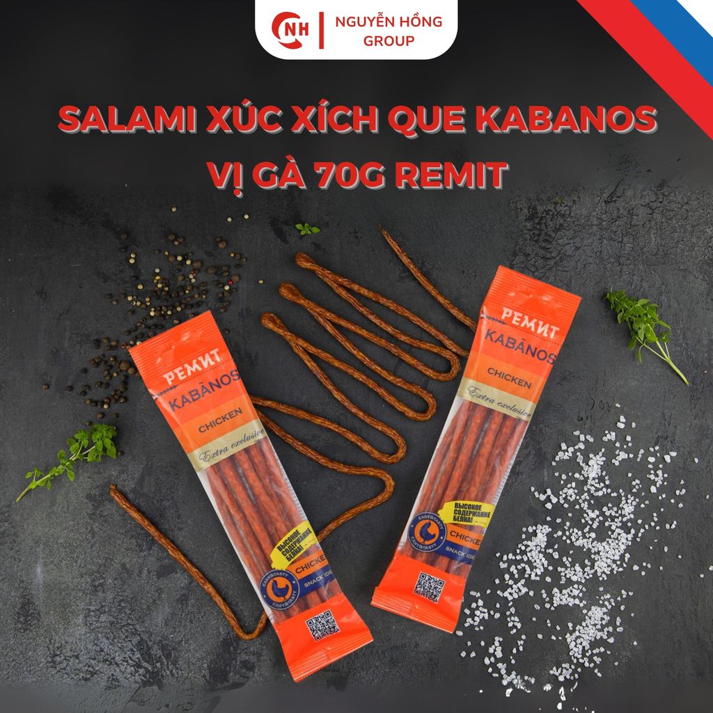 Salami xúc xích Nga que Kabanos 70g Remit - 4 Hương vị hấp dẫn từ Nguyễn Hồng Food