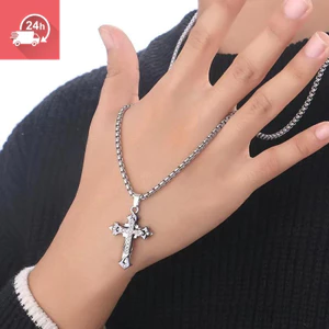 Vòng cổ Titanium thép phong cách retro châu Âu - Mỹ với mặt dây chéo kim cương