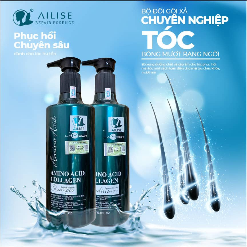 [CHÍNH HÃNG] Cặp Gội Xả AILISE - LAMBOR 1000ml Giảm rụng mọc tóc nhanh, Sạch Gàu, Phục Hồi Siêu Mượt