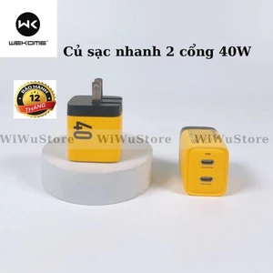 Củ sạc nhanh 2 cổng TYPE C 40w WP-U128 cho iPhone 14 Promax , 14 Pro , 13 Promax , 12 Promax chính hãng WK bảo hành dài