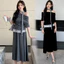 Bộ đồ bà bầu thời trang mùa hè gồm áo thiết kế croptop và váy trước có nút cài