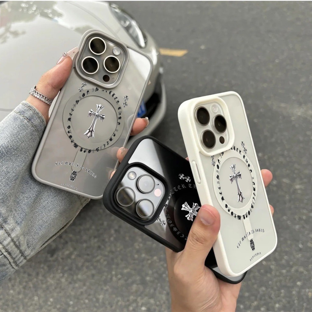 ốp lưng iphone Mặt thánh giá bạc nam châm Cho Iphone 17 14 15 16 7 xs xr 13 11 12 Pro Max Plus