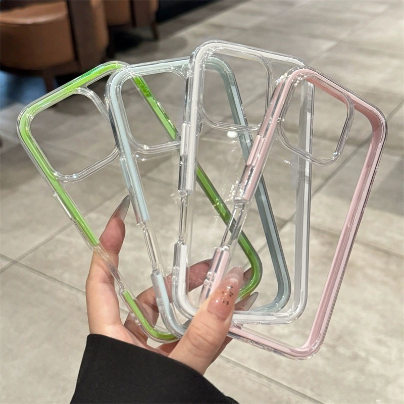 Ốp điện thoại iPhone trong suốt chống sốc ốp viền mạ nút iPhone 7plus 8plus X Xs Max 11 12 13 14 15 16 17 pro max Promax