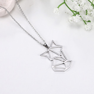 Dây chuyền thép không gỉ hình Kỳ Lân và Cáo, phong cách origami, phù hợp làm quà tặng