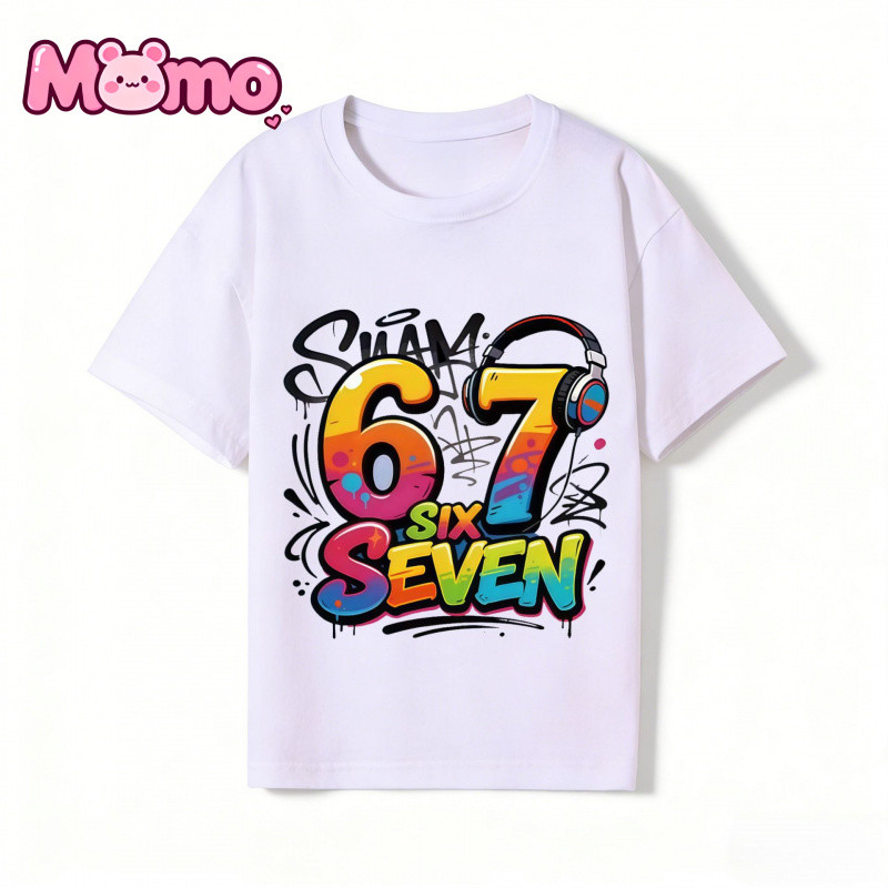 2026 Mẫu Mới SIX SEVEN 67 In Hình Dễ Thương Cổ Tròn Tay Ngắn Trẻ Em Cho Bé Trai Và Bé Gái