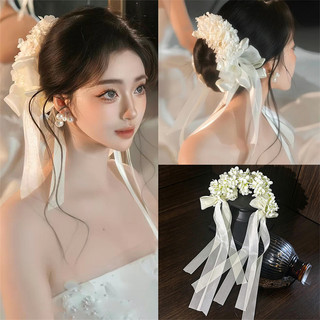 Đơn giản hoa trang trí tóc màu trắng cho cô dâu, handmade từ vải, dùng quấn đầu