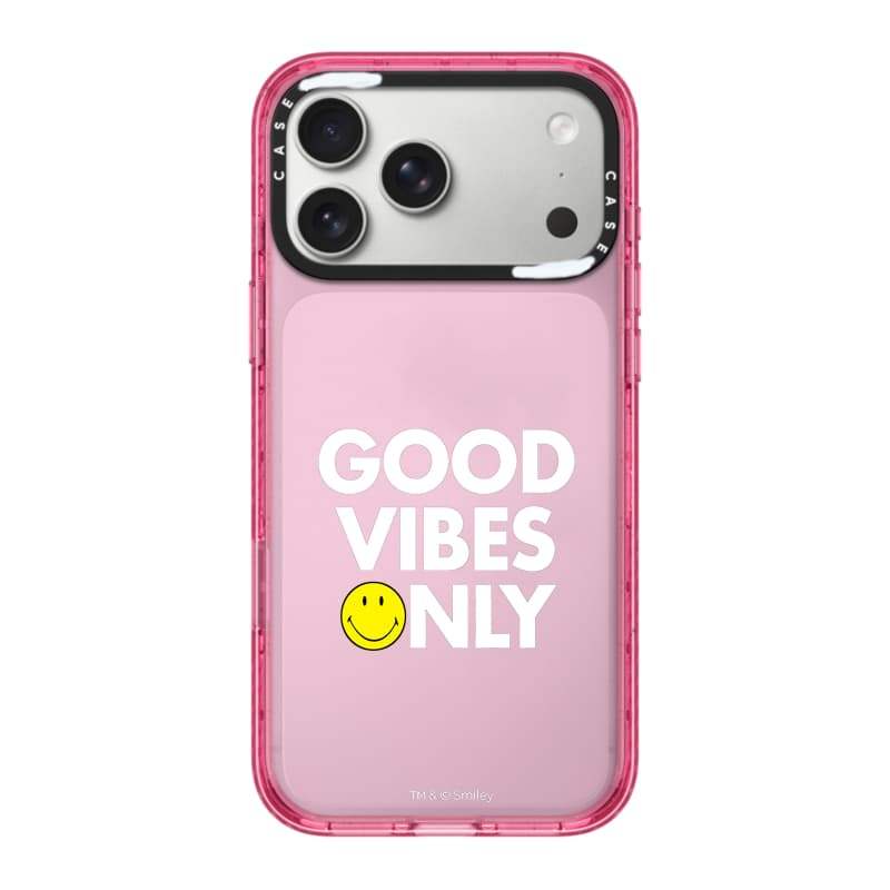 CASECASE X Smiley Good Vibes Only Case Black / Sky Blue / Pink Fizz Candy Collection Color Clear Hard Hard Magnet Impact Case cho Apple IPhone 13 14 15 16 17Pro Max Plus Có Hộp