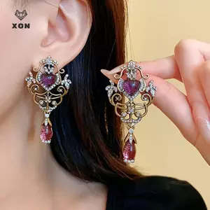 Bông Tai Dangle Kim Cương Giả Màu Vàng Cổ Điển, Phong Cách Sang Trọng Cung Đình