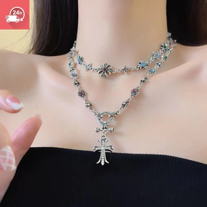Từ khóa cổ điển Gothic, dây chuyền đá kim cương khảm, phù hợp làm vòng cổ nữ cá tính