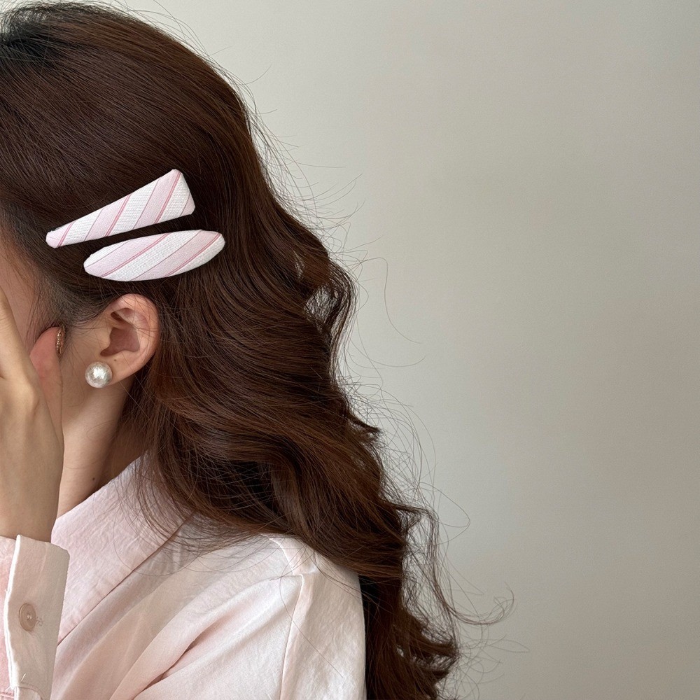 Kẹp tóc Hululu - Phong cách ngọt ngào dễ thương, kẻ sọc màu hồng, phụ kiện tóc thời trang