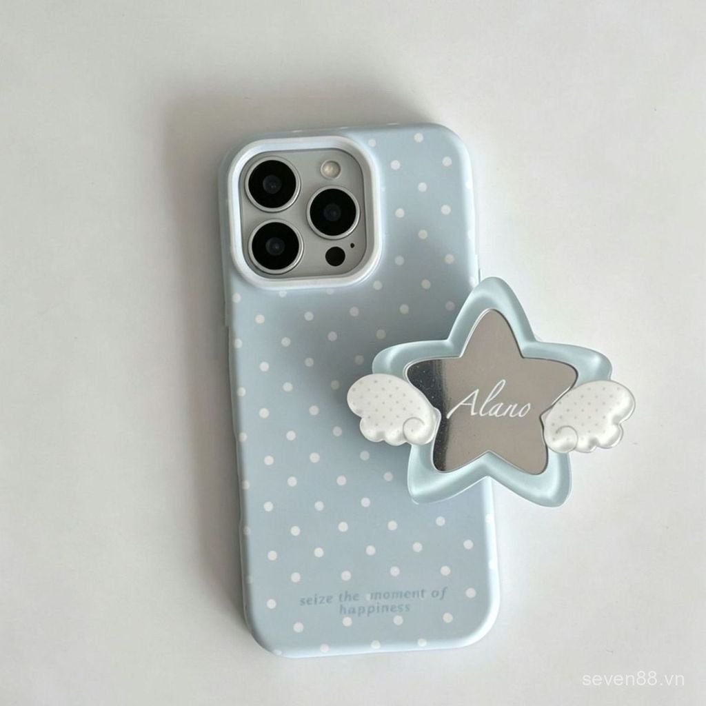 Ốp Điện Thoại Thích Hợp Cho iPhone X XS XR XSMAX 11 12 13 14 15 16 17 Pro max Plus Air ins Blue Polka Dot Wings Star Mirror Bracket Vỏ Bảo Vệ Chống Sốc Bao Gồm Tất Cả VAOC