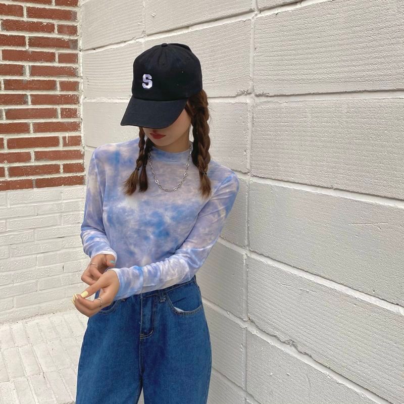 Milyfashion Slimer Look Tie-Dye Print Gạc Phiên bản Hàn Quốc Slim-fit Bên trong dài tay T