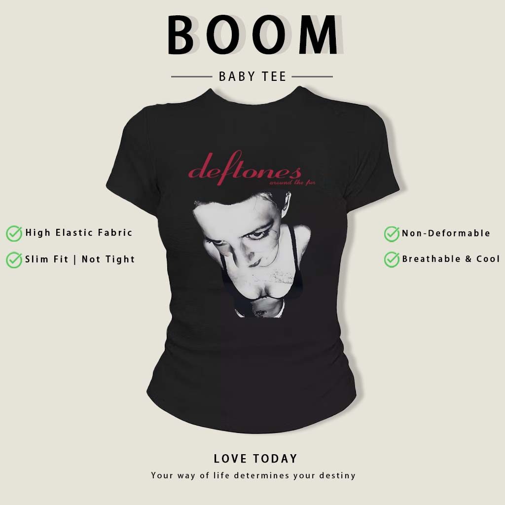 BOOM Áo Baby Tee Nữ Cotton Ôm Body-Áo Thun Ngắn Tay Y2K In Hình PhongCách Mùa Hè, Cổ Tròn Hàng Đầucách hàn quốc phongW22