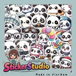Set 100 Sticker Gấu Trúc Hoạt Hình Graffiti Chống Nước Dán Laptop Vali Mũ Bảo Hiểm