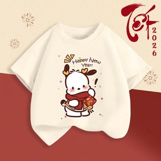 Áo thun ngắn tay in một mặt hình chó Pachana và Hello Kitty dành cho bé gái, thoải mái và thân thiện với da