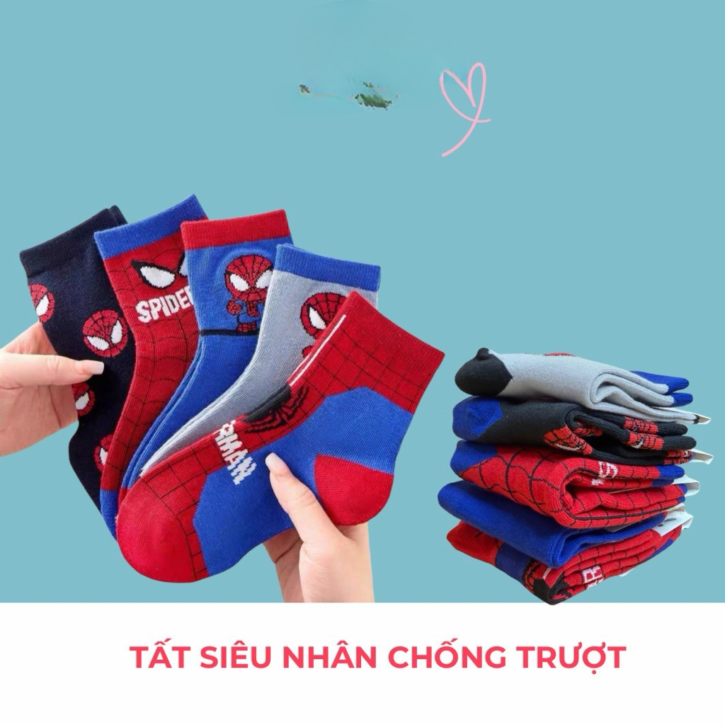 tất cho bé trai .TẤT siêu nhân người nhện cotton CHỐNG TRƯỢT cho bé 1–12 tuổi