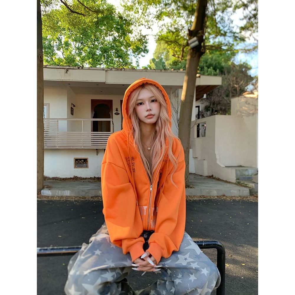 Fashionable Oversized Letter Sweatshirt cho Nữ Thu Đông, Kích cỡ từ 1-150kg, Áo khoác đường phố Mỹ thời thượng