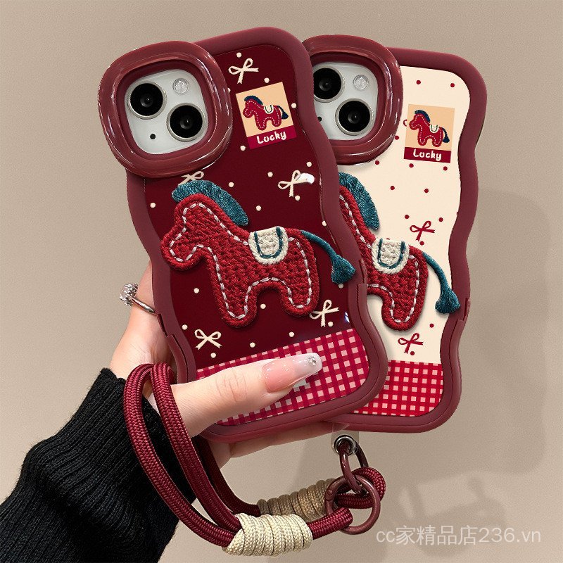 Dây buộc Pony sang trọng Thích hợp cho 17 Vỏ điện thoại năm mới iphone15promax Silicone 16 Giá đỡ kép 14