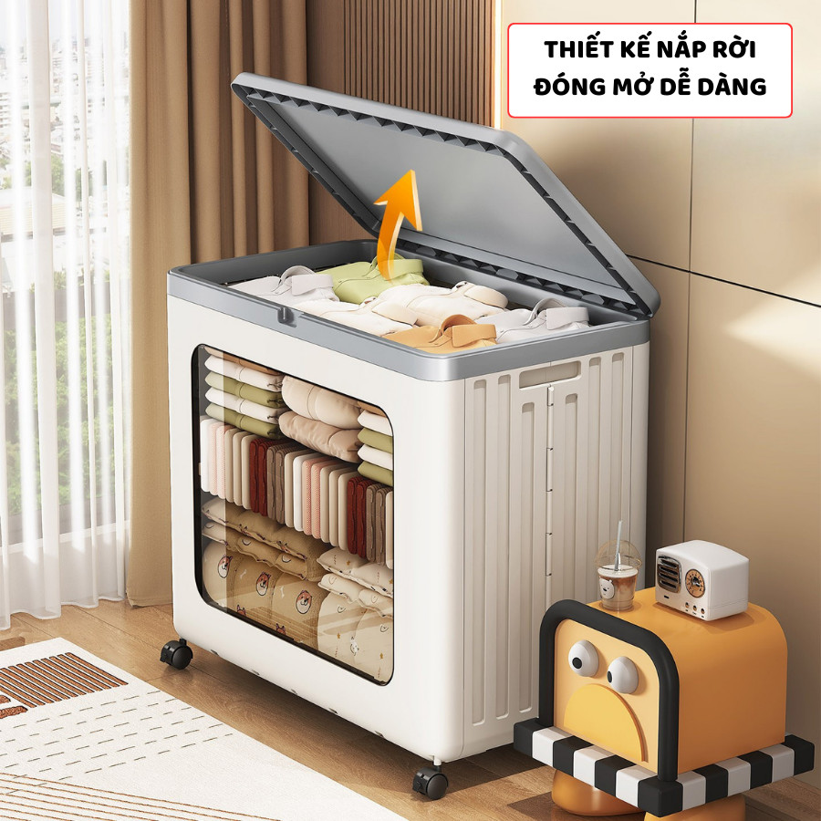 Thùng Đựng Quần Áo Gấp Gọn ENODA HOME, Hộp Nhựa Lớn Nắp Lật Cửa Trong Suốt Lưu Trữ Quần Áo Có Bánh Xe Q431